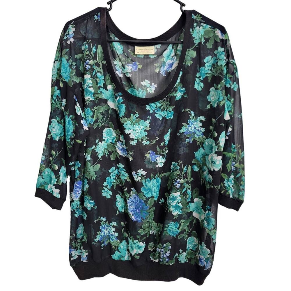 NWT Bobbie Brooks Sheer Quarter Sleeve Floral Top Size 2X